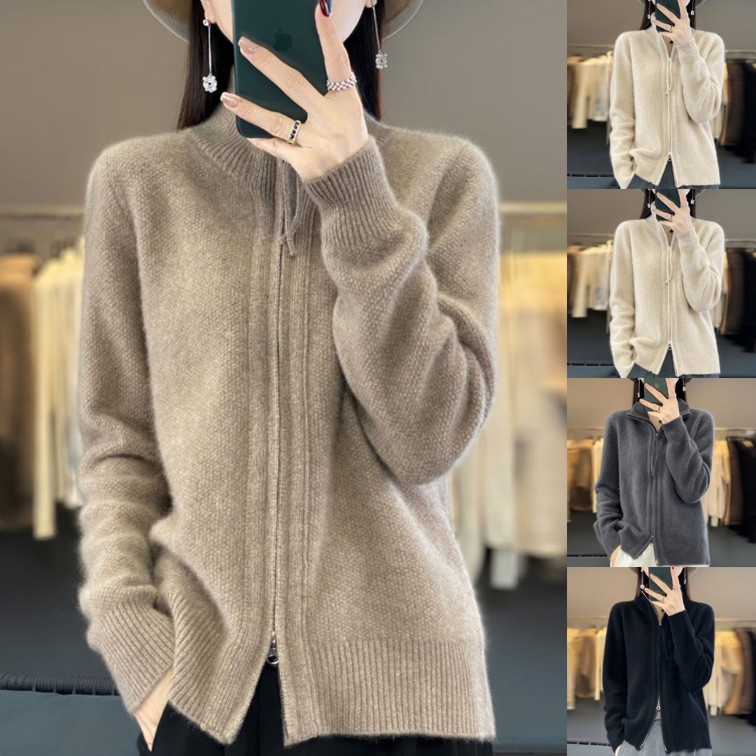 ZINA| Strickjacke aus Wolle und Kaschmir mit Reißverschluss