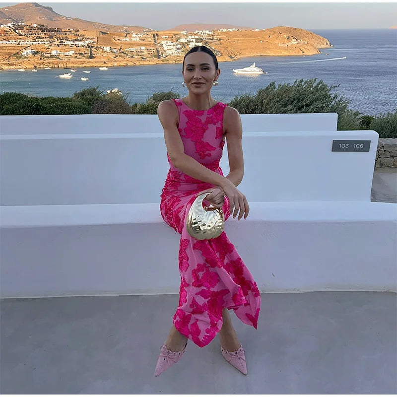 Rubia - Lange Bodycon-Kleid mit Blumenmuster für Damen