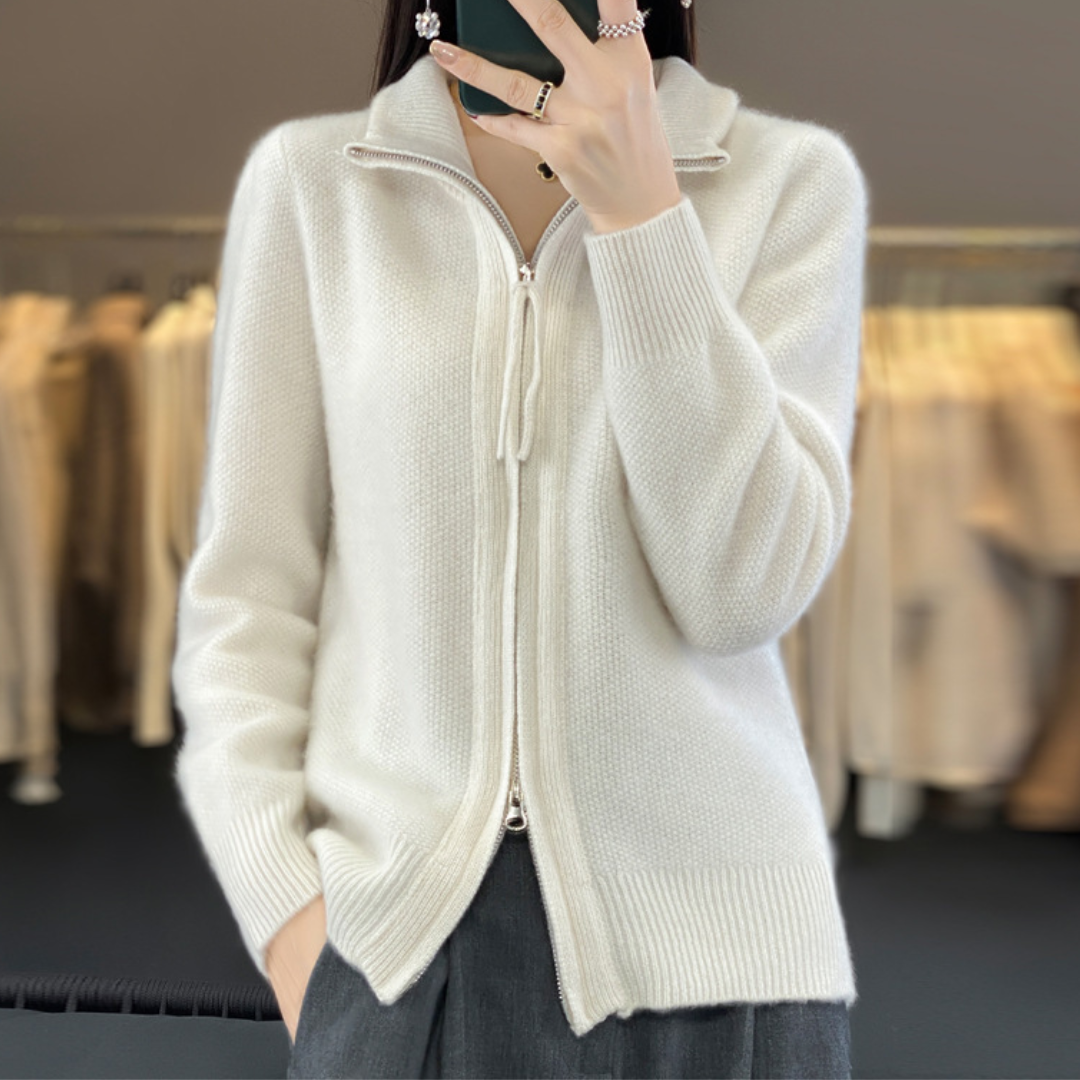 ZINA| Strickjacke aus Wolle und Kaschmir mit Reißverschluss