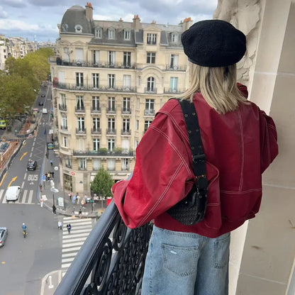 NOIR & ROSE | Oversized Rote Lederjacke