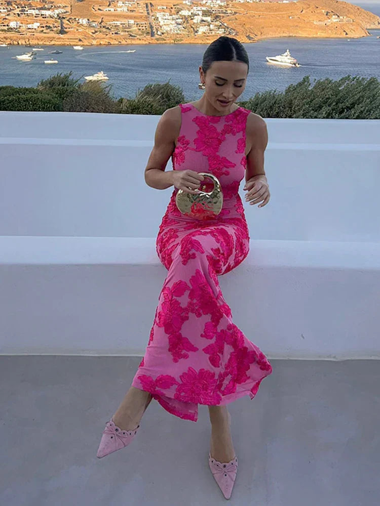 Rubia - Lange Bodycon-Kleid mit Blumenmuster für Damen